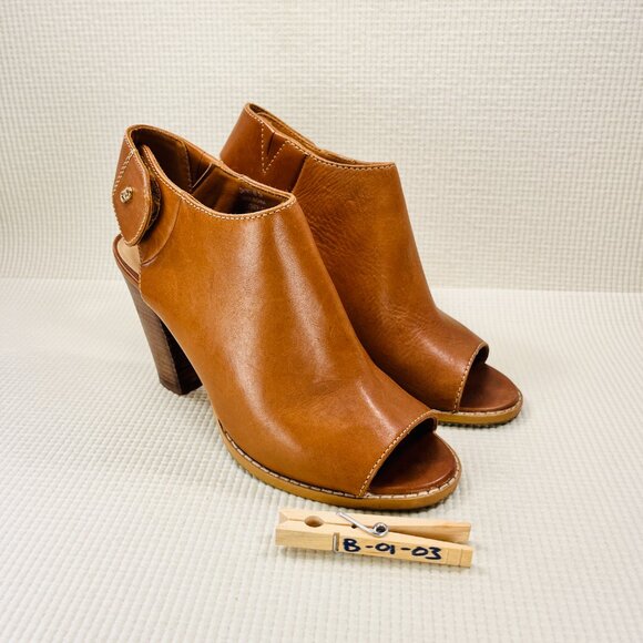 Cole Haan Womens Block Heel Cut Out Peep Toe Booties Brown Leather Size 6 B - Picture 14 of 14